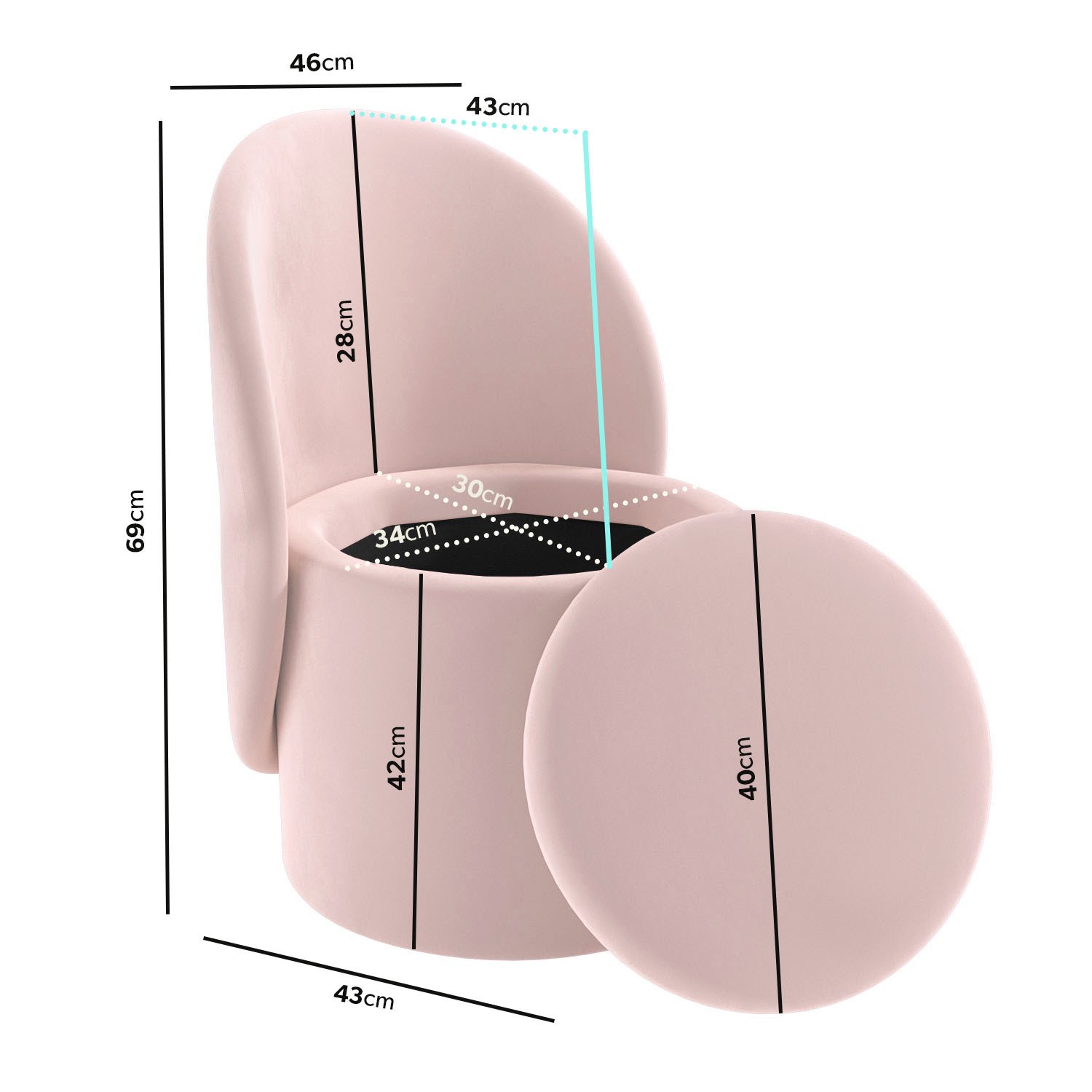 Pink Velvet Dressing Table Chair with Ottoman Storage - Leah - Furniture123