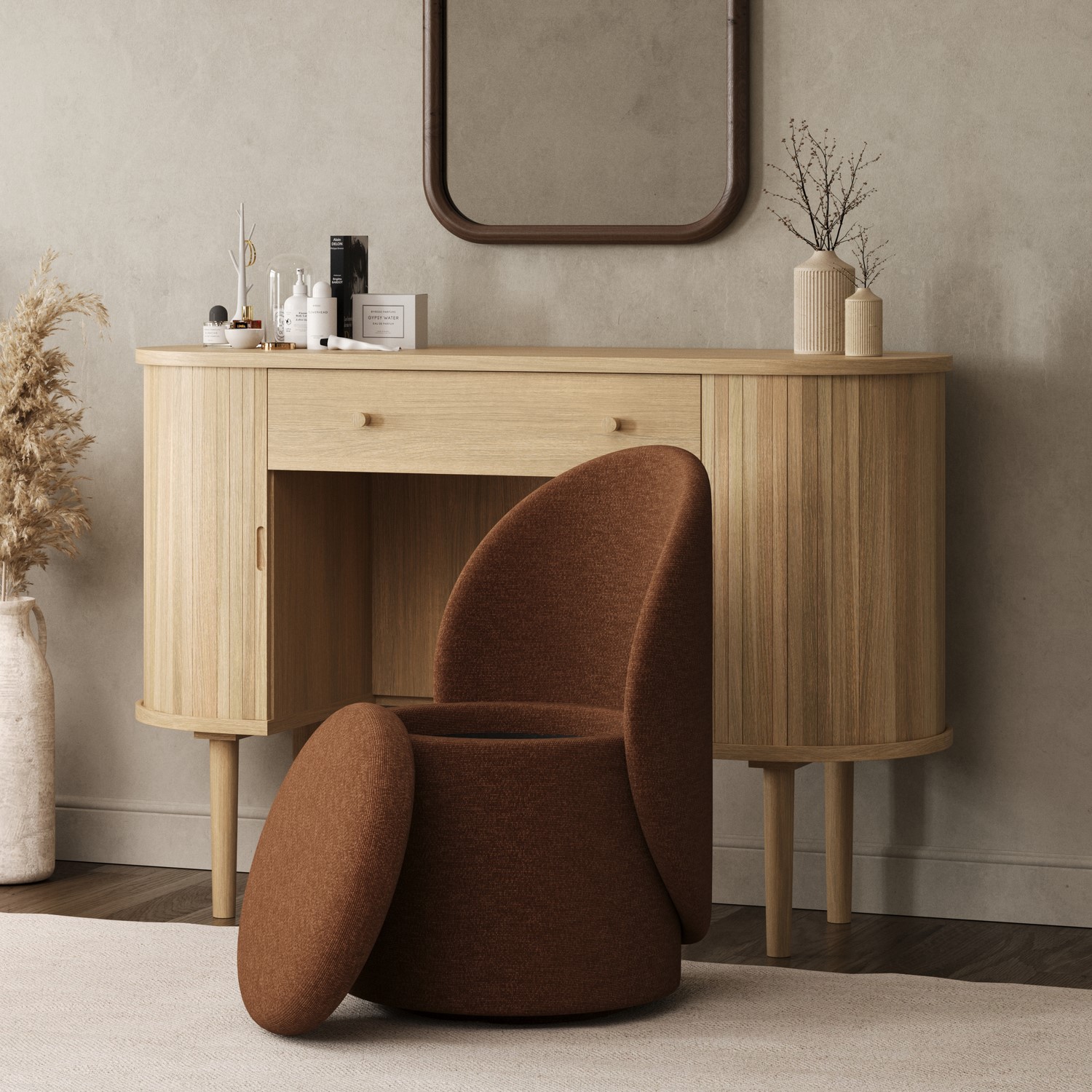 Burnt Chenille Ottoman Dressing Table Chair