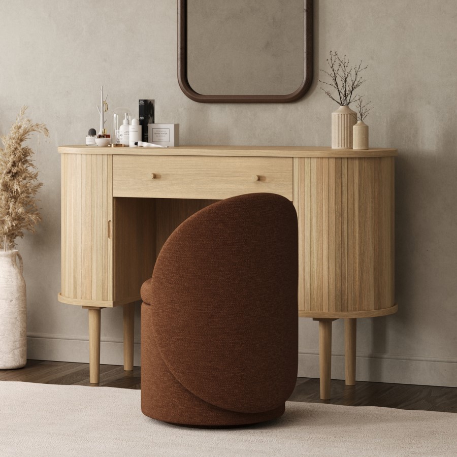Burnt Orange Chenille Ottoman Dressing Table Chair - Leah