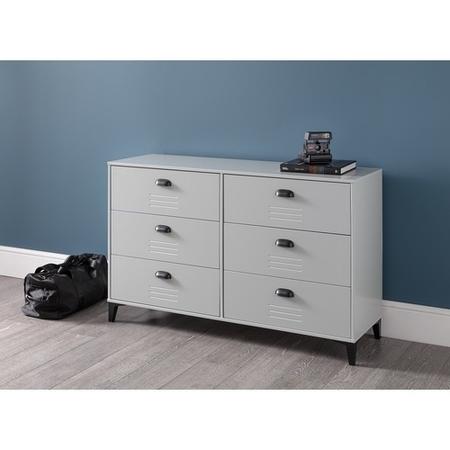 Wide Grey Locker Metal Effect Chest of 6 Drawers - Julian Bowen