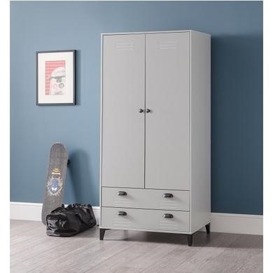 Photo of Grey locker metal effect double wardrobe with 2 drawers - lakers - julian bowen