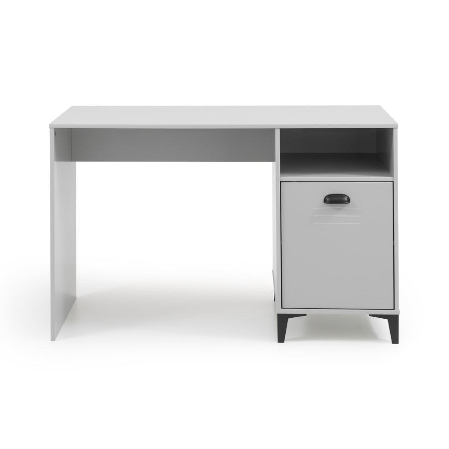 ALMOST PERFECT - Grey Locker Metal Effect Desk with Shelves and Storage Cupboard - Lakers - Julian Bowen