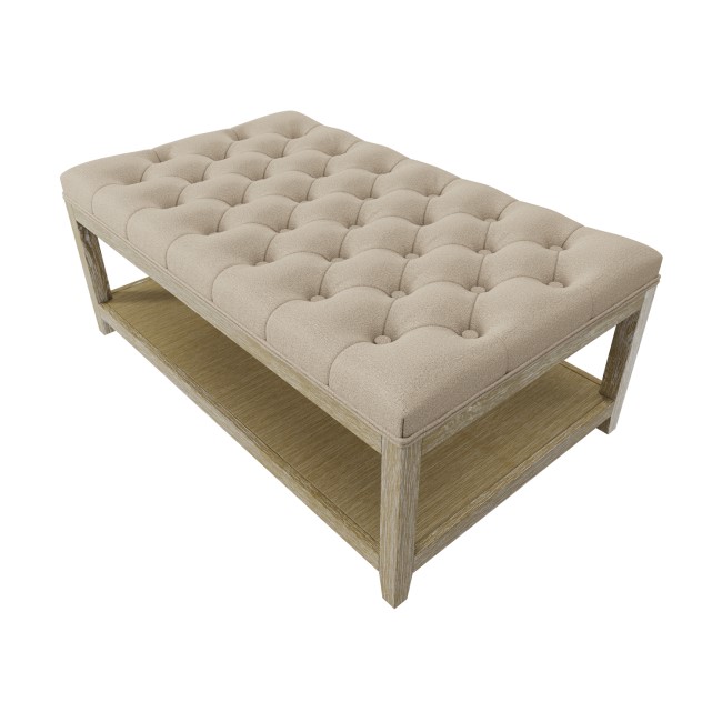 Rectangular Beige Upholstered Buttoned Coffee Table with Storage - Lillian