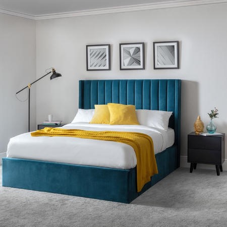 Julian Bowen Langham Ottoman Bed In Teal Velvet - Super King Size 