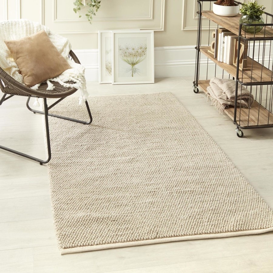 Handwoven Wool Loop Cream Runner Rug - 200 x 67 cm - La Playa - Origins