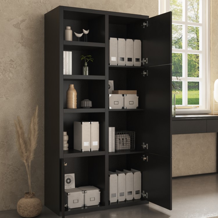 Tall Black Wooden Office Cupboard - Larsen