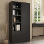 GRADE A1 - Tall Matt Black Wooden Office Bookcase with Shelving and Cupboards - Larsen