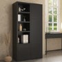 ONLY OPENED - Tall Matt Black Wooden Office Bookcase with Shelving and Cupboards - Larsen