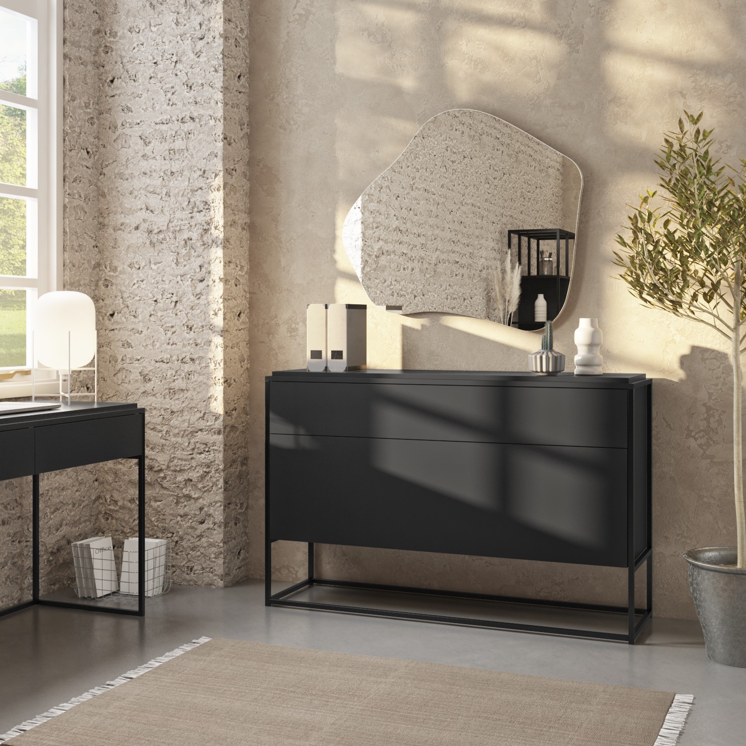 Matt Black Office Storage Cabinet - Larsen - Furniture123