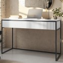 A1/LAR008 ONLY OPENED - White Ribbed Desk with Drawers - Larsen