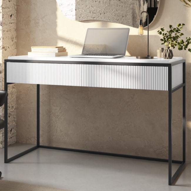 White Ribbed Desk White Ribbed Desk with Drawers - Larsen - Furniture123