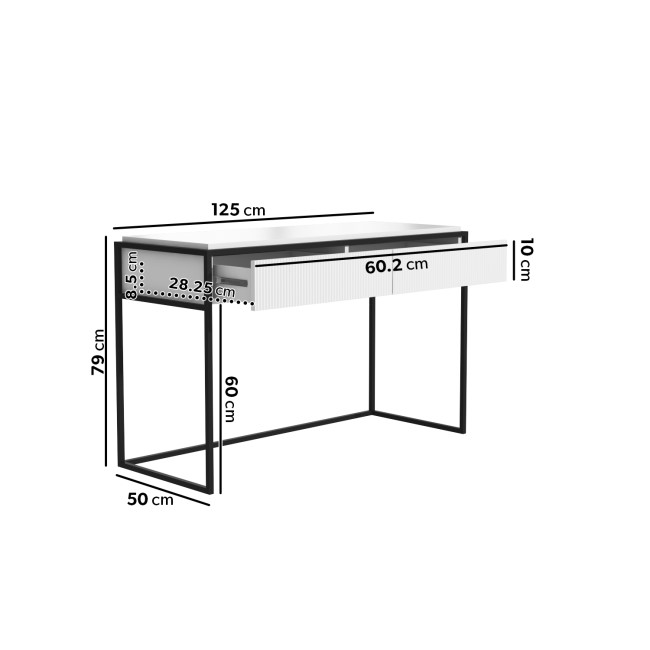 White Ribbed Desk with Drawers - Larsen