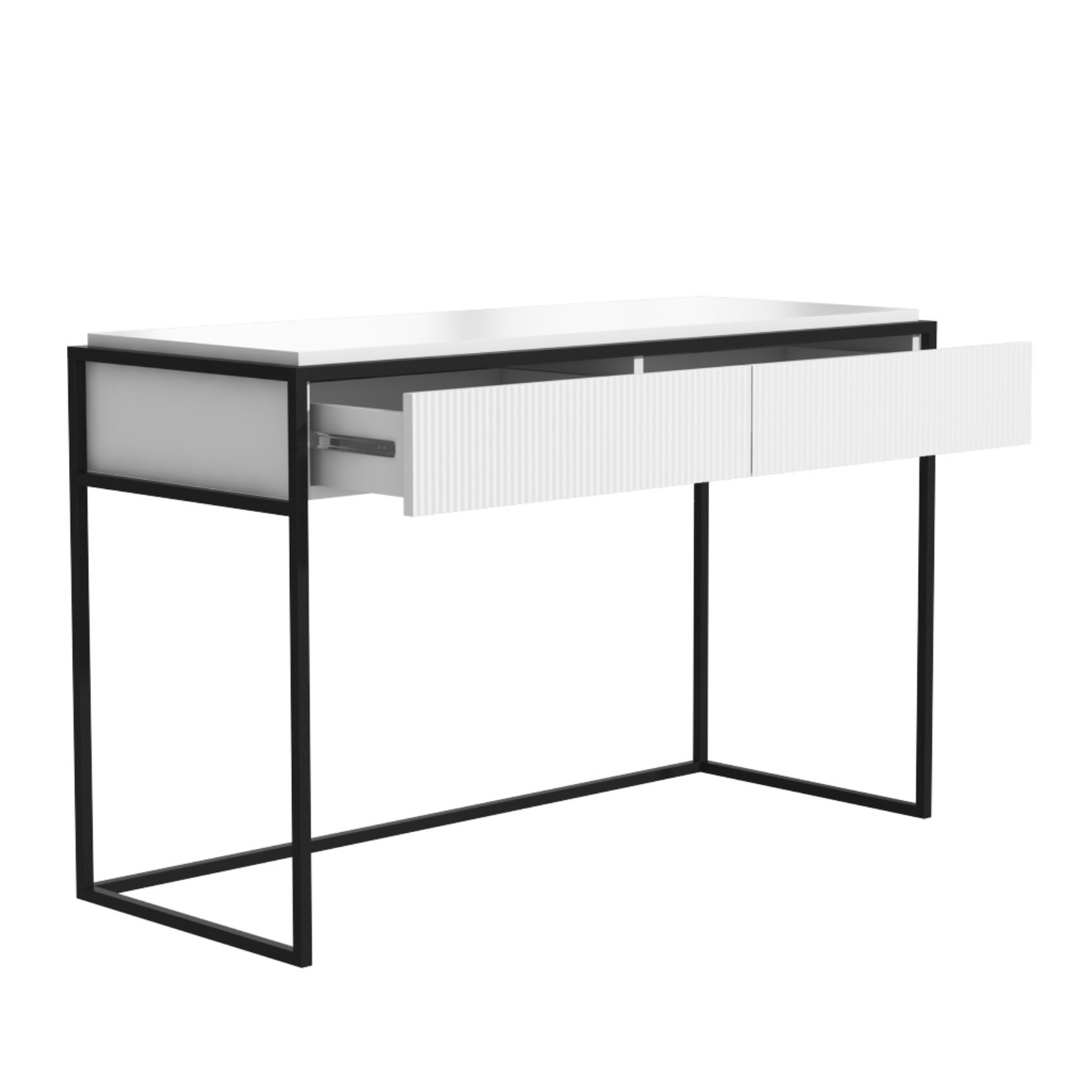 White Ribbed Desk White Ribbed Desk with Drawers - Larsen - Furniture123