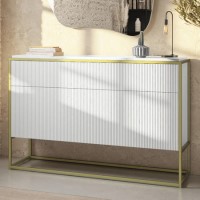 ONLY OPENED - White and Gold Ribbed Office Storage Cabinet - Larsen ONLY OPENED - White and Gold Ribbed Office Storage Cabinet - Larsen