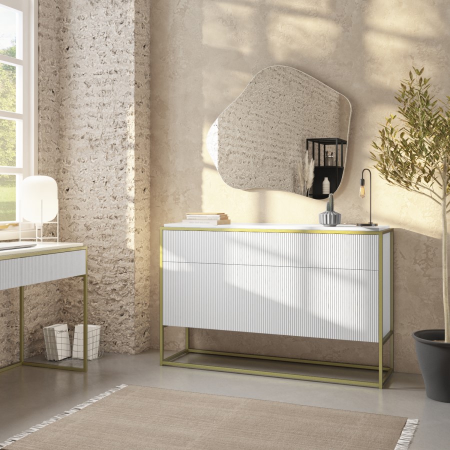 ONLY OPENED - White and Gold Ribbed Office Storage Cabinet - Larsen