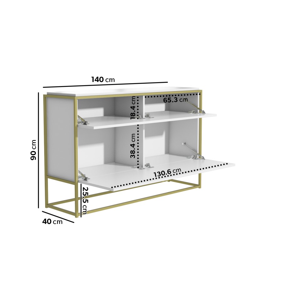 ONLY OPENED - White and Gold Ribbed Office Storage Cabinet - Larsen