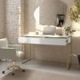 ALMOST PERFECT - White and Gold Ribbed Desk with Drawers - Larsen