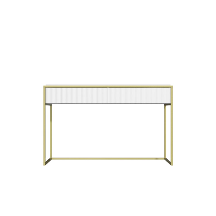 White and Gold Ribbed Desk with Drawers - Larsen