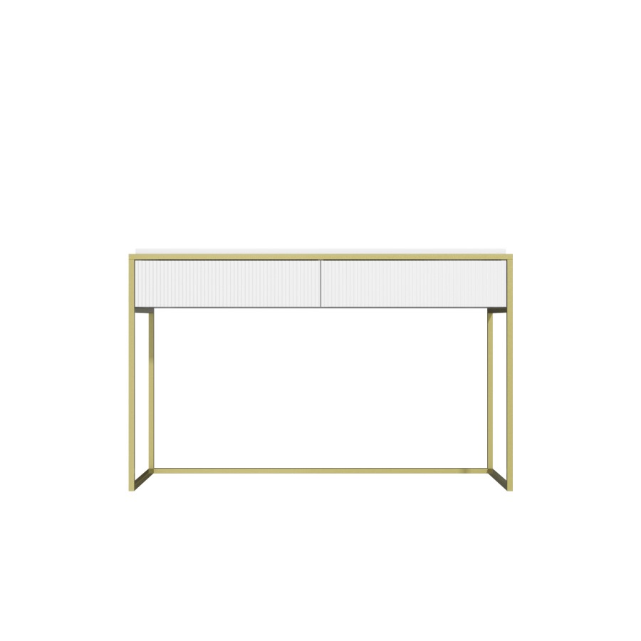 ALMOST PERFECT - White and Gold Ribbed Desk with Drawers - Larsen