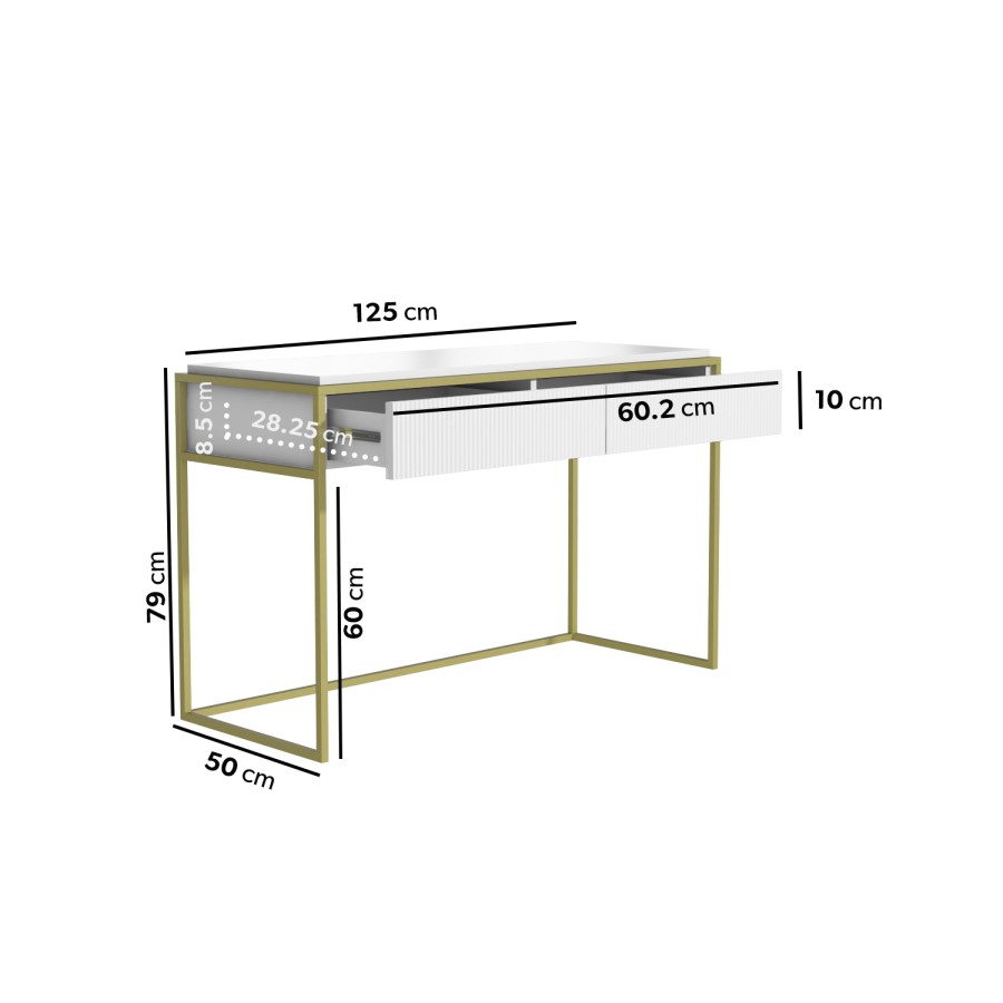 ALMOST PERFECT - White and Gold Ribbed Desk with Drawers - Larsen