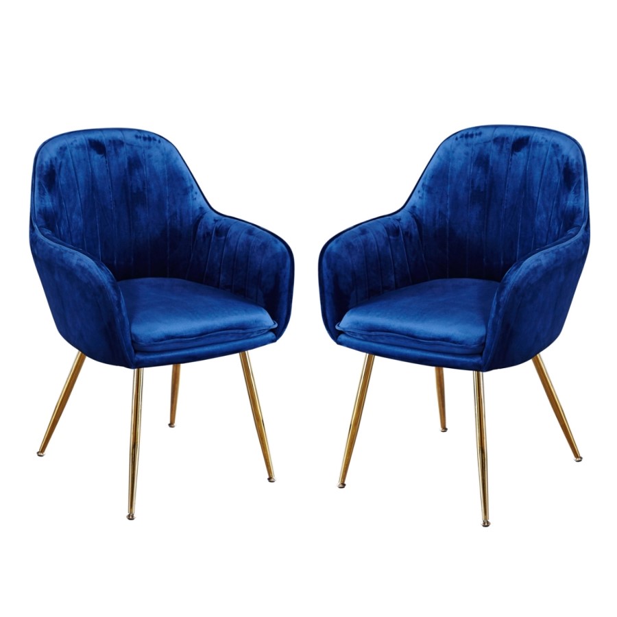 Set of 2 Navy Velvet Armchair Dining Chairs - Lara