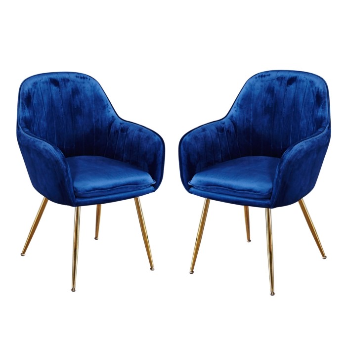 Lpd Lara Pair Of Dining Chairs Royal Blue With Gold Legs