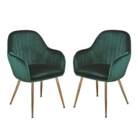 Set of 2 Green Velvet Armchair Dining Chairs - Lara