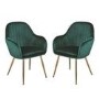 Set of 2 Green Velvet Armchair Dining Chairs - Lara