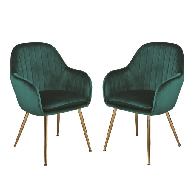 Set of 2 Green Velvet Armchair Dining Chairs - Lara