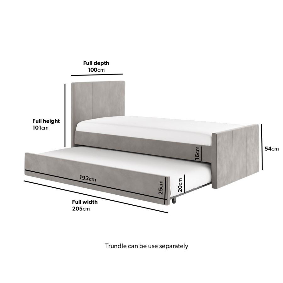ALMOST PERFECT - Single Guest Bed with Trundle in Grey Velvet - Layla