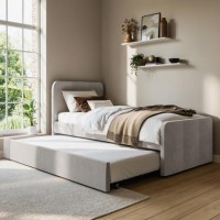 Grey Velvet Single Guest Bed with Trundle - Layla