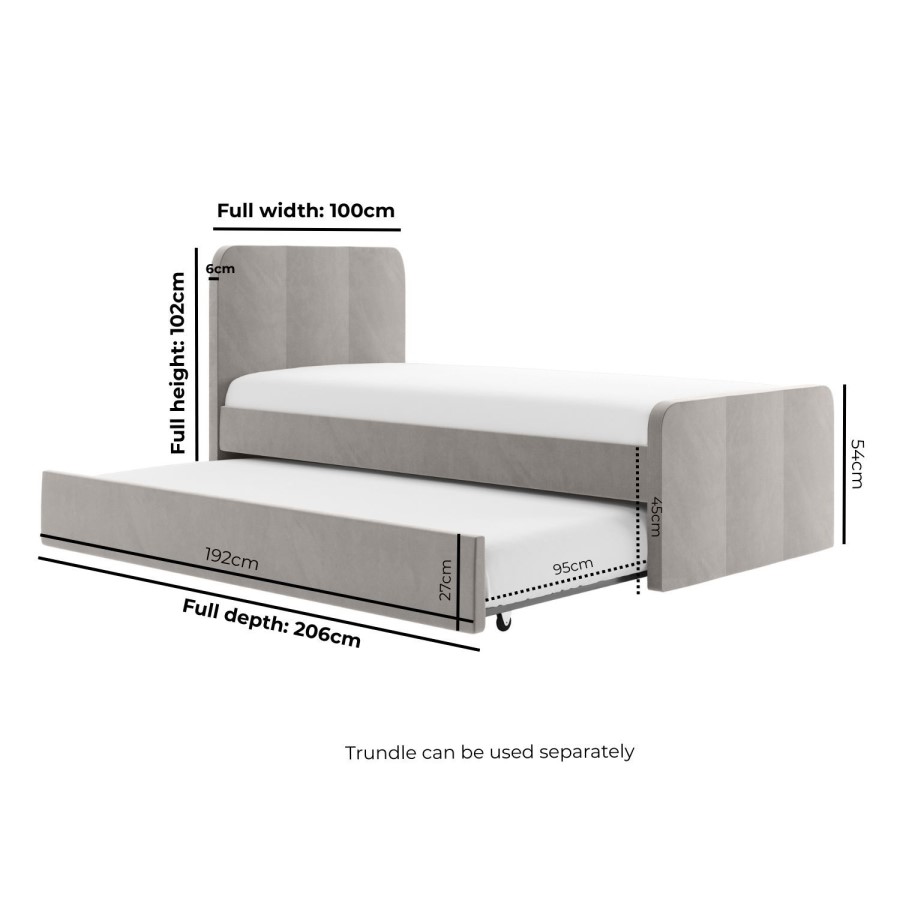 Grey Velvet Single Guest Bed with Trundle - Layla