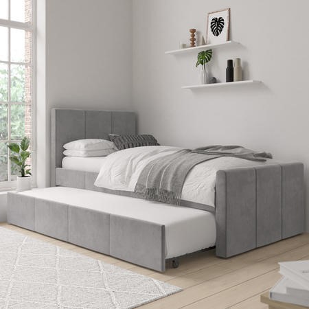 Single Guest Bed with Trundle in Grey Velvet - Layla - Furniture123