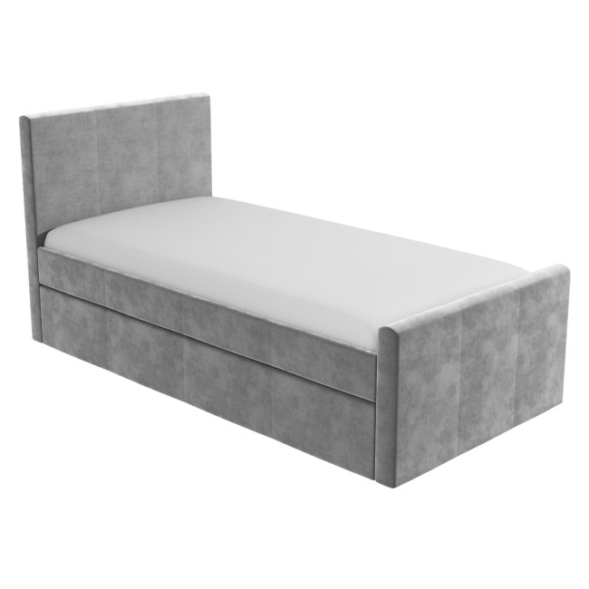 Single Guest Bed with Trundle and 2 Mattresses in Grey Velvet - Layla