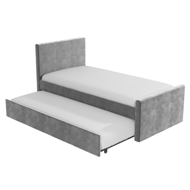 Single Guest Bed with Trundle and 2 Mattresses in Grey Velvet - Layla