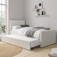 Single Guest Bed with Trundle in Cream Fabric - Layla Single Guest Bed with Trundle in Cream Fabric - Layla