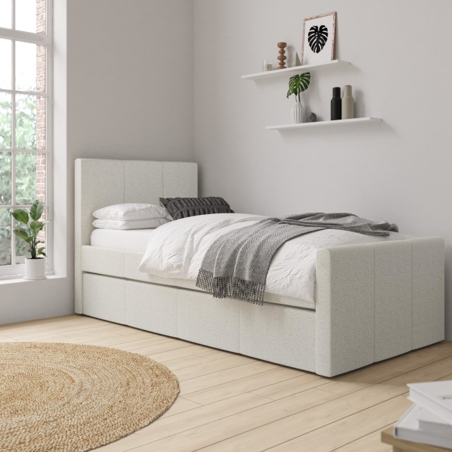 Single Guest Bed with Trundle in Cream Fabric - Layla