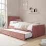 Single Guest Bed with Trundle and 2 Mattresses in Pink Velvet - Layla