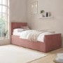 Single Guest Bed with Trundle and 2 Mattresses in Pink Velvet - Layla