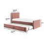 Single Guest Bed with Trundle and 2 Mattresses in Pink Velvet - Layla