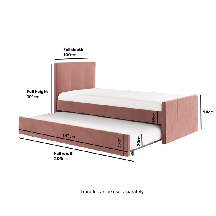 Single Guest Bed with Trundle Bed in Pink Velvet - Layla