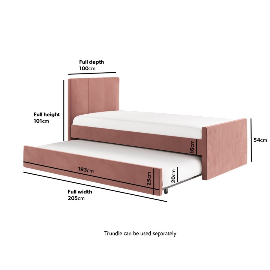 Single Guest Bed with Trundle Bed in Pink Velvet - Layla