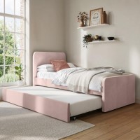 Single Guest Bed with Trundle in Pink Velvet - Layla