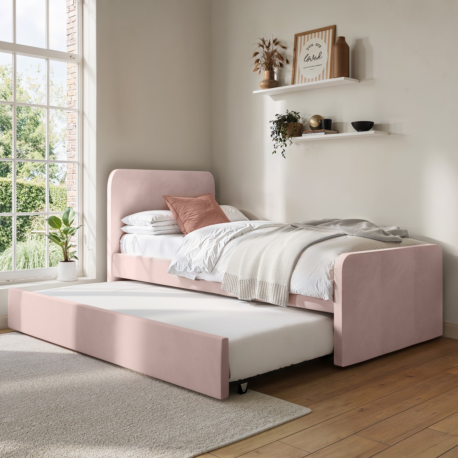 Velvet Single Guest Bed Trundle