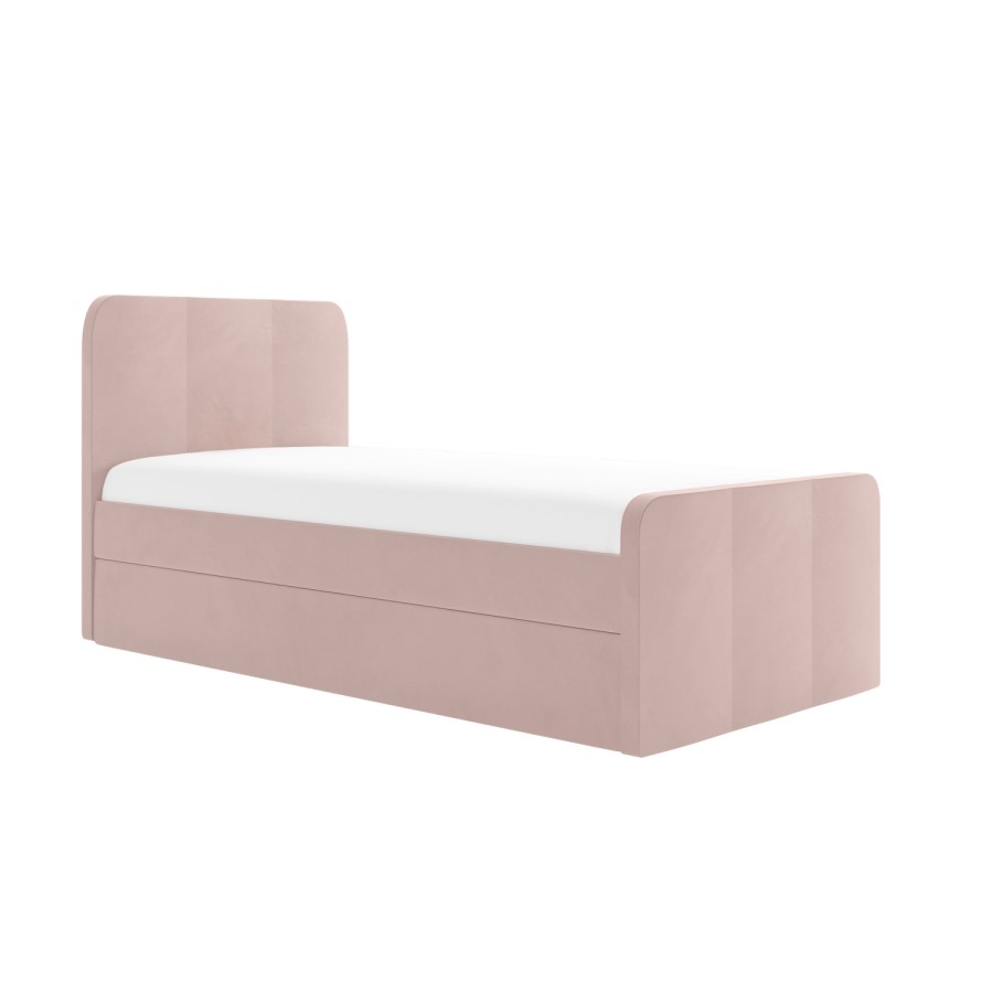 Single Guest Bed with Trundle in Pink Velvet - Layla