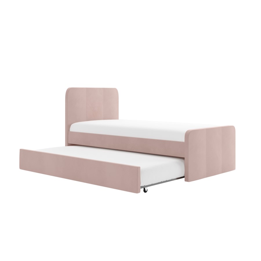 Single Guest Bed with Trundle in Pink Velvet - Layla