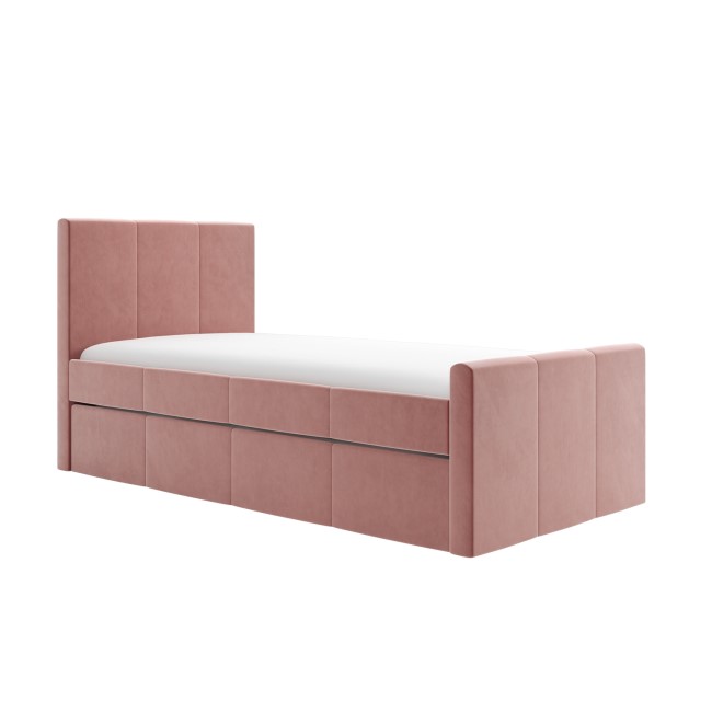 Single Guest Bed with Trundle and 2 Mattresses in Pink Velvet - Layla