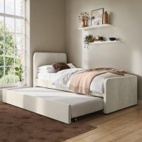 Single Guest Bed with Trundle in Cream Velvet - Layla