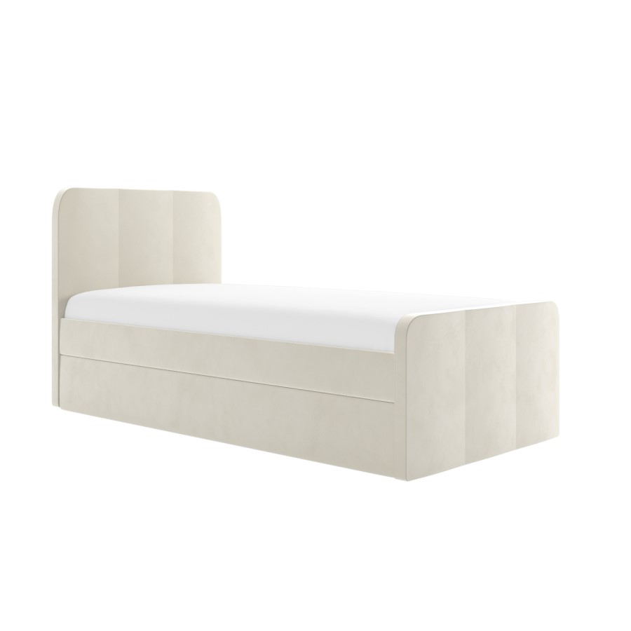 Single Guest Bed with Trundle in Cream Velvet - Layla