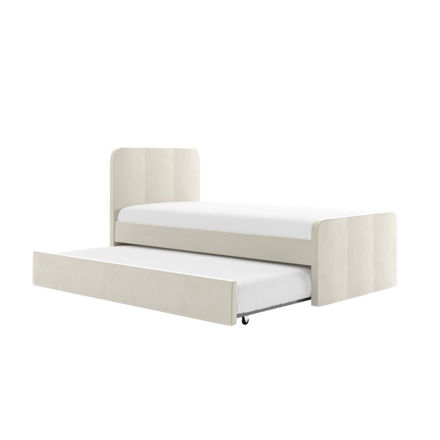 Single Guest Bed with Trundle in Cream Velvet - Layla